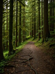 Obraz premium Exploring serene hiking trails in lush green forests nature photography peaceful environment ground level view