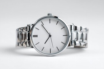 Sleek, minimalist wristwatch with a silver metal band