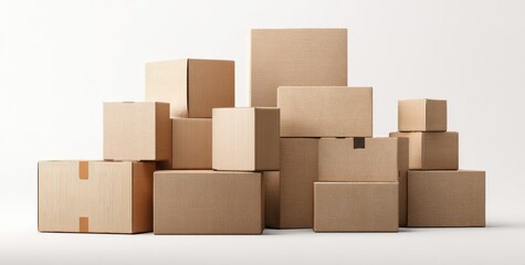Stacked cardboard boxes of various sizes
