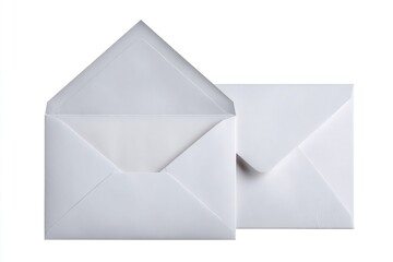 Two blank white envelopes, open, against a white background