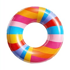 Obraz premium Colorful inflatable pool ring. Circular, vibrant striped tube, bright colors. Perfect for summer fun