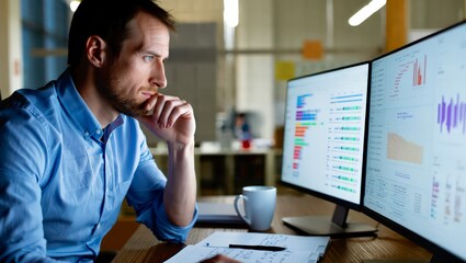 Technical specialist working with analytics in modern workspace