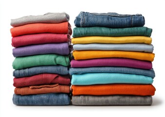 Stacked colorful clothes on white background