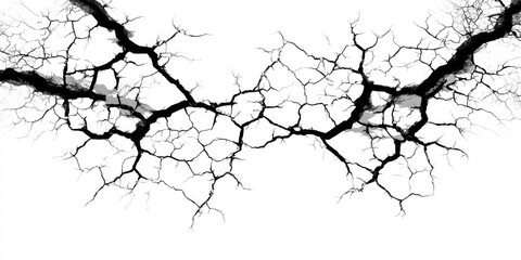 Obraz premium Abstract black and white image of intricate branching cracks