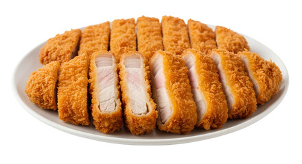 side view of tonkatsu pork cutlet on white platter 