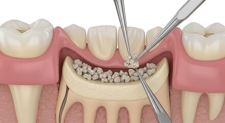 Dental bone graft procedure in mandibular socket with particulate grafting.