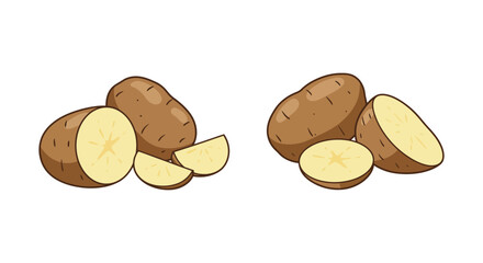 Illustration of whole and sliced potatoes a common root vegetable