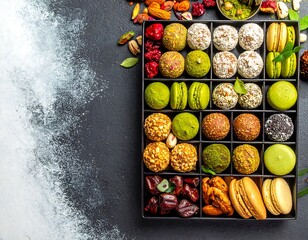 Assorted gourmet treats in a black box