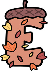 Retro Groovy Autumn Acorn Uppercase Alphabet E