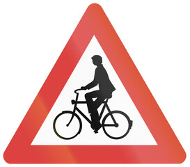Historic Danish prohibitory road sign - Bicycles crossing
