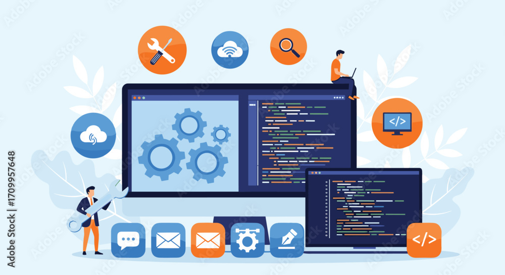 Poster digital transformation abstract concept art coding software development technology innovation future