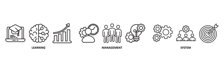 LMS icon set vector illustration for learning management system, educational courses, training and development programs with online learning, administration, growth, and automation icon