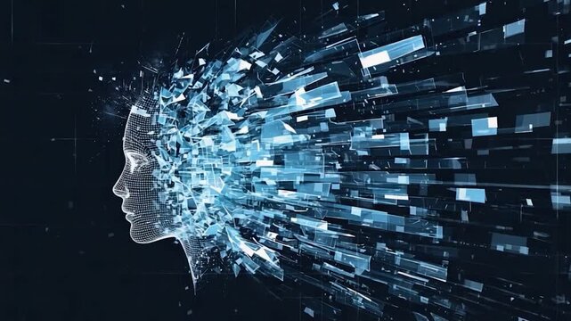 Abstract digital representation of a human head, fragmented and dynamic