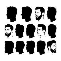 Men's Head Silhouettes and Illustrated Profiles