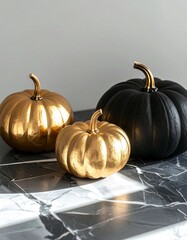 Modern & Elegant Halloween Decor Gold & Black Pumpkins