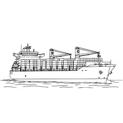 Cargo ship illustration with containers sailing on water  