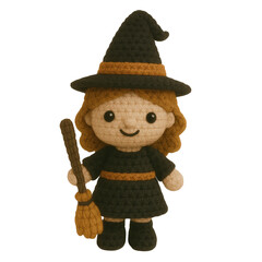 A cute collection of Halloween crochet clipart featuring amigurumi-style plush designs such as pumpkins, ghosts, bats, skeletons, witches, and candy. Each element is hand-crafted.