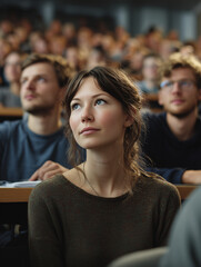 Obraz premium Students listening attentively to lecture in university classroom