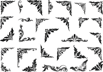 Decorative floral corner ornaments collection, vintage baroque and rococo vector elements, elegant frame borders for invitation, design, and decoration