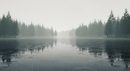 Fototapeta premium Misty Forest Lake Scene.