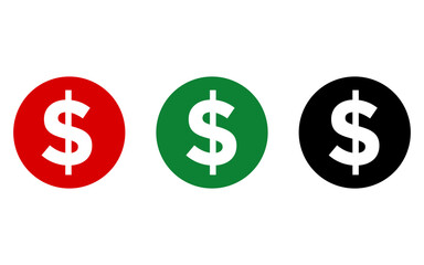 Set of red, green and black dollar symbol icon with circular shape vector
