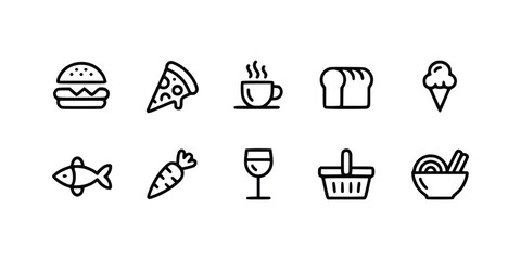 Fototapeta premium Food and Drink Icon Collection Delicious Meals and Refreshing Beverages
