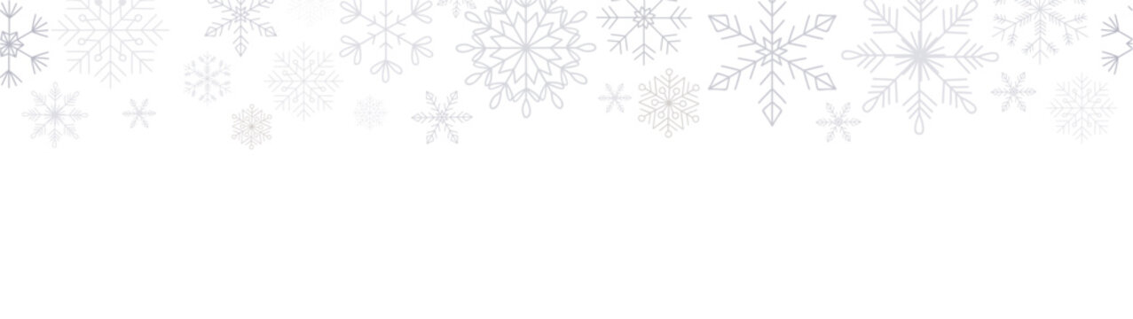 Abstract Christmas background with blue and silver snowflakes border and copy space for text. Winter snow. Overlay, banner, cover. Realistic vector illustration isolated	