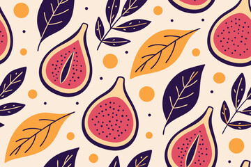 Fig Slices and Leaves Pattern fruit halves