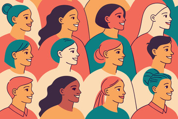 Smiling diverse women in profile with pastel background
