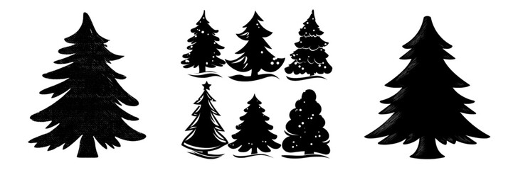 Obraz premium A modern illustration of a pine silhouette is featured in the Christmas tree icon set