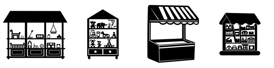 Obraz premium Modern cartoon illustration of a toy shelf in a nursery or store, featuring an icon design for a kid's game shop interior in a supermarket or kindergarten showcase, isolated on a white background
