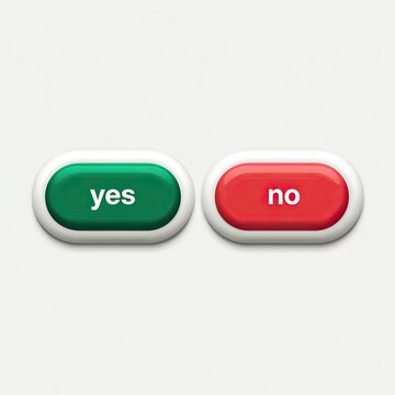 Two oval buttons, green "yes" and red "no," on light gray background