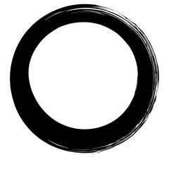 The Zen enso, a significant buddhism symbol, is illustrated in modern art as a round outline in black paint, incorporating the traditional brush stroke ink circle of Japanese calligraphy paint