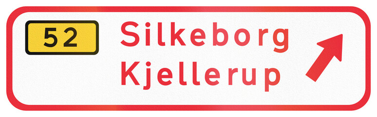 Danish direction road sign - Exit to Silkeborg and Kjellerup from primary route