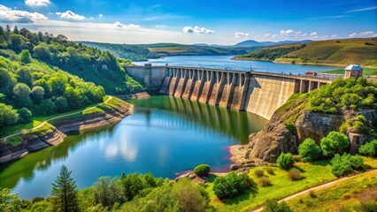 Scenic View of Dam Surrounded by Greenery and Blue Sky