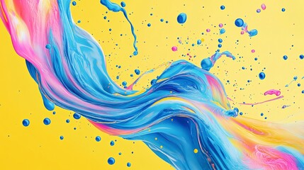 Abstract colorful paint splash and splatter on yellow background