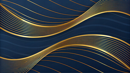 Dark Blue Background with Flowing Golden Wavy Lines