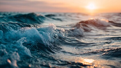 Ocean Waves Scenic Beach Sunset Nature Blue