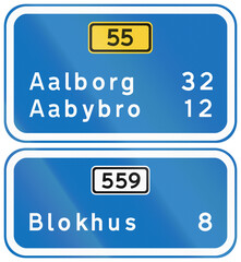 Danish distance road sign - Aalborg, Aabybro and Blokhus