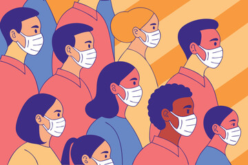 Diverse people wearing face masks in profile view diversity