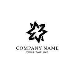 A modern black geometric logo featuring an abstract eight-pointed star formed by interlocking angular shapes.