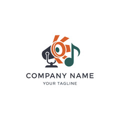 Obraz premium A vibrant logo featuring a vintage microphone, a stylized 