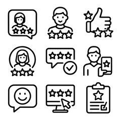 Customer Feedback Icons Star Ratings Reviews and Satisfaction Symbols.