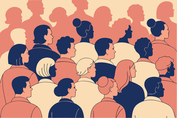 Diverse Crowd of People Silhouettes in Profile View