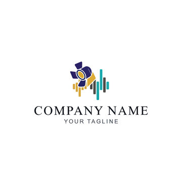 A stylized logo featuring a spotlight illuminating sound waves, suggesting audio production, broadcasting, or event lighting services.
