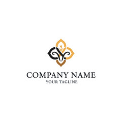 Elegant logo design featuring intertwined letters with floral accents in gold and black on a white background.