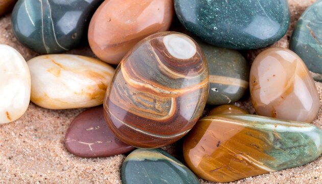 Colorful polished stones on sand - Powered by Adobe