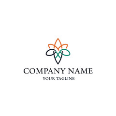 An elegant, modern logo template featuring a stylized flower emblem made of colorful, continuous lines, with placeholder text.