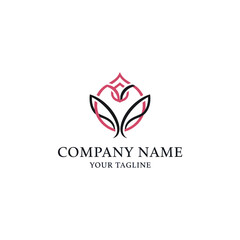 Abstract elegant logo design featuring stylized petals or leaves forming a heart shape within a circle, with text placeholders.
