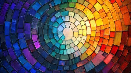 Colorful mosaic wheel with rainbow colors in circular pattern